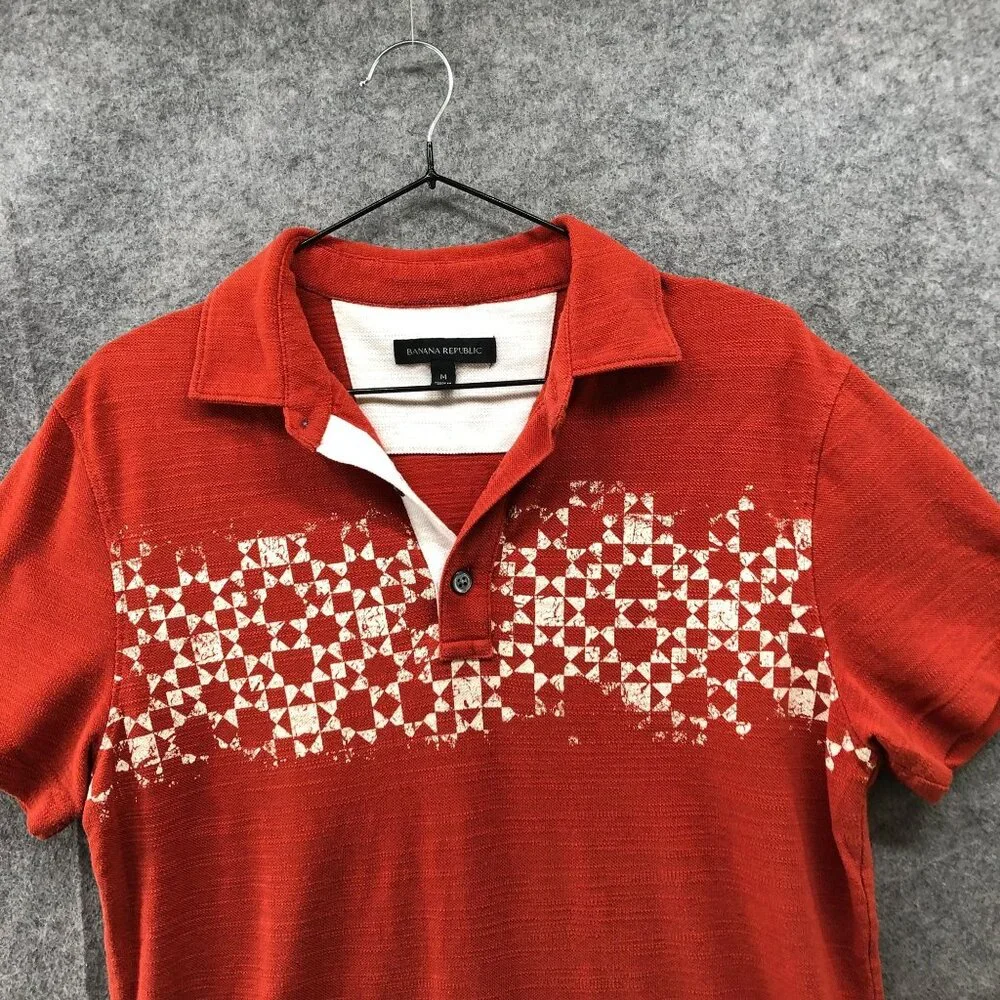 Banana Republic Polo Shirt Mens M Short Sleeve Printed Burnt‎ Orange Terracotta